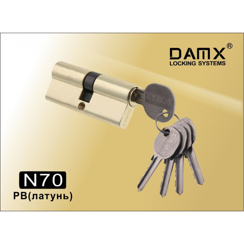 Цилиндр DAMX простой ключ N70mm Полированная латунь (PB)